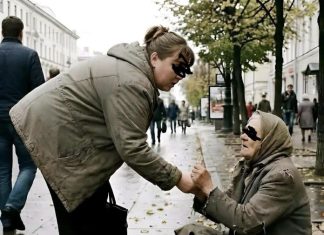 Žena je svakog dana ostavljala malo sitnine starici, ali jednog dana, dok se saginjala da joj baci novčić, starica joj je uhvatila ruku i rekla: „Učinili ste mi toliko dobra… nemojte danas ići kući.“