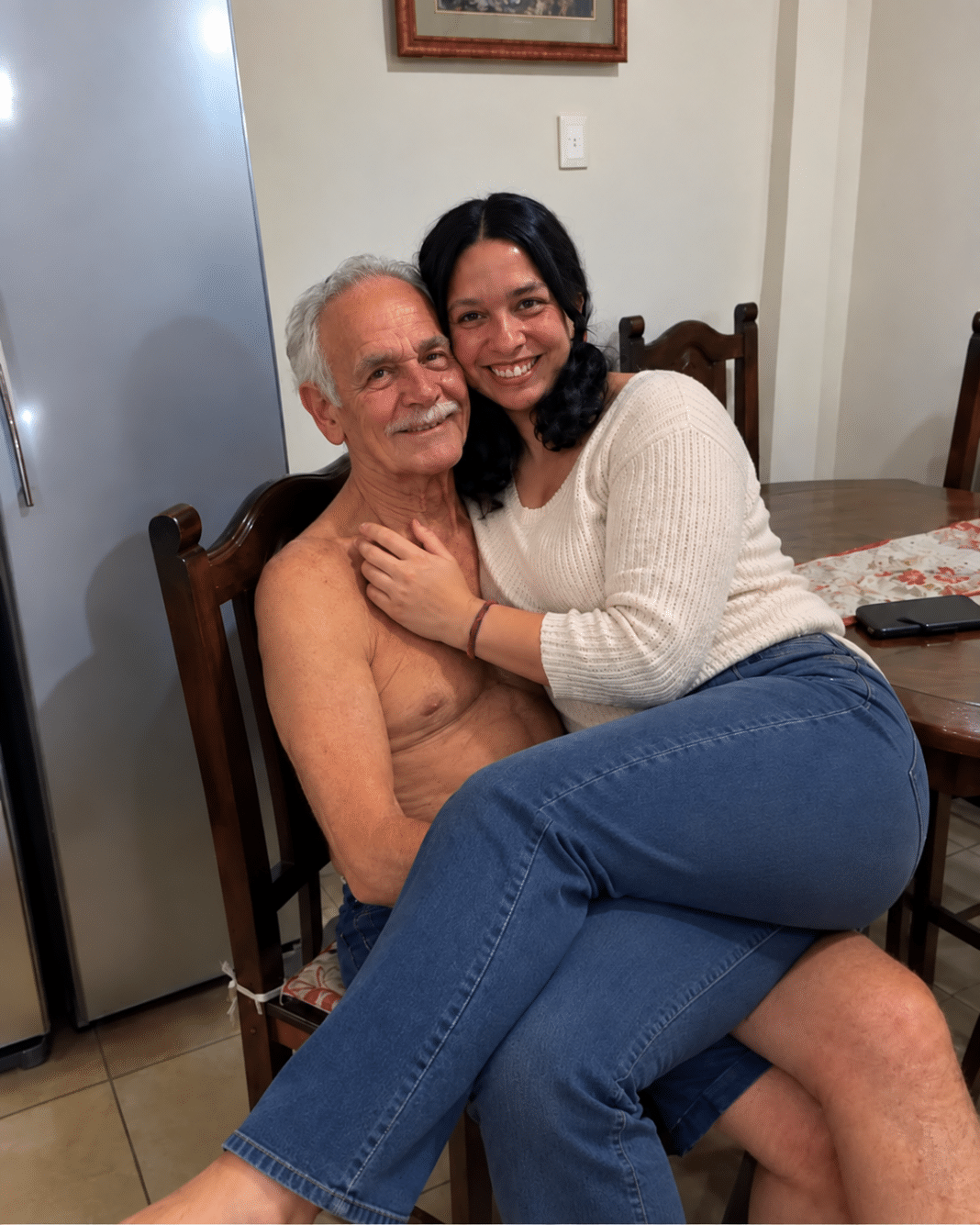 Cozy Grandfather-Granddaughter Kitchen Portrait